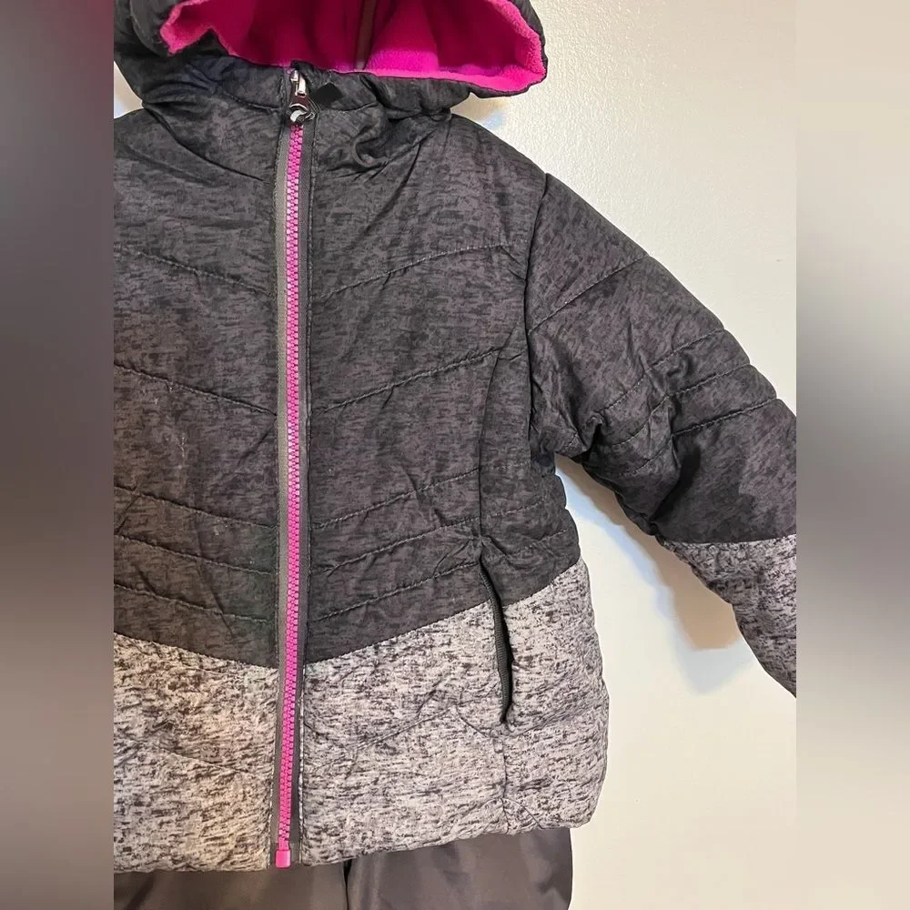 Arctic Quest AQ Girls Set Fleece Jacket and Bibs Snowpants Pink Gray Kids 3T